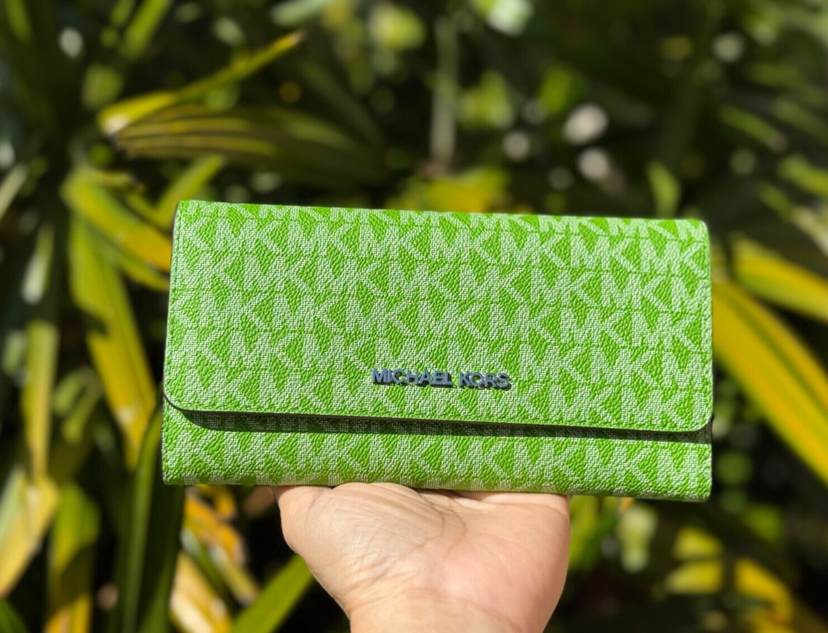 MICHAEL KORS JET SET TRAVEL LARGE TRIFOLD WALLET MK JUNGLE GREEN