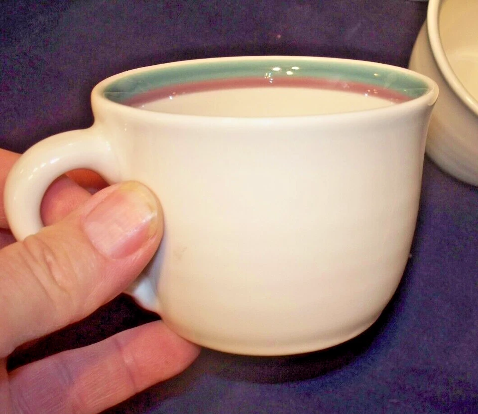 Pfaltzgraff Teal & Plum Bands Stoneware Lot 2 "Flat" Cups USA Made (no saucers) - Image 4 of 4