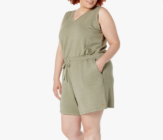 Calvin Klein Women's Dresses Casual Short Sleeve Romper, Heather Caper  Plus, 3X
