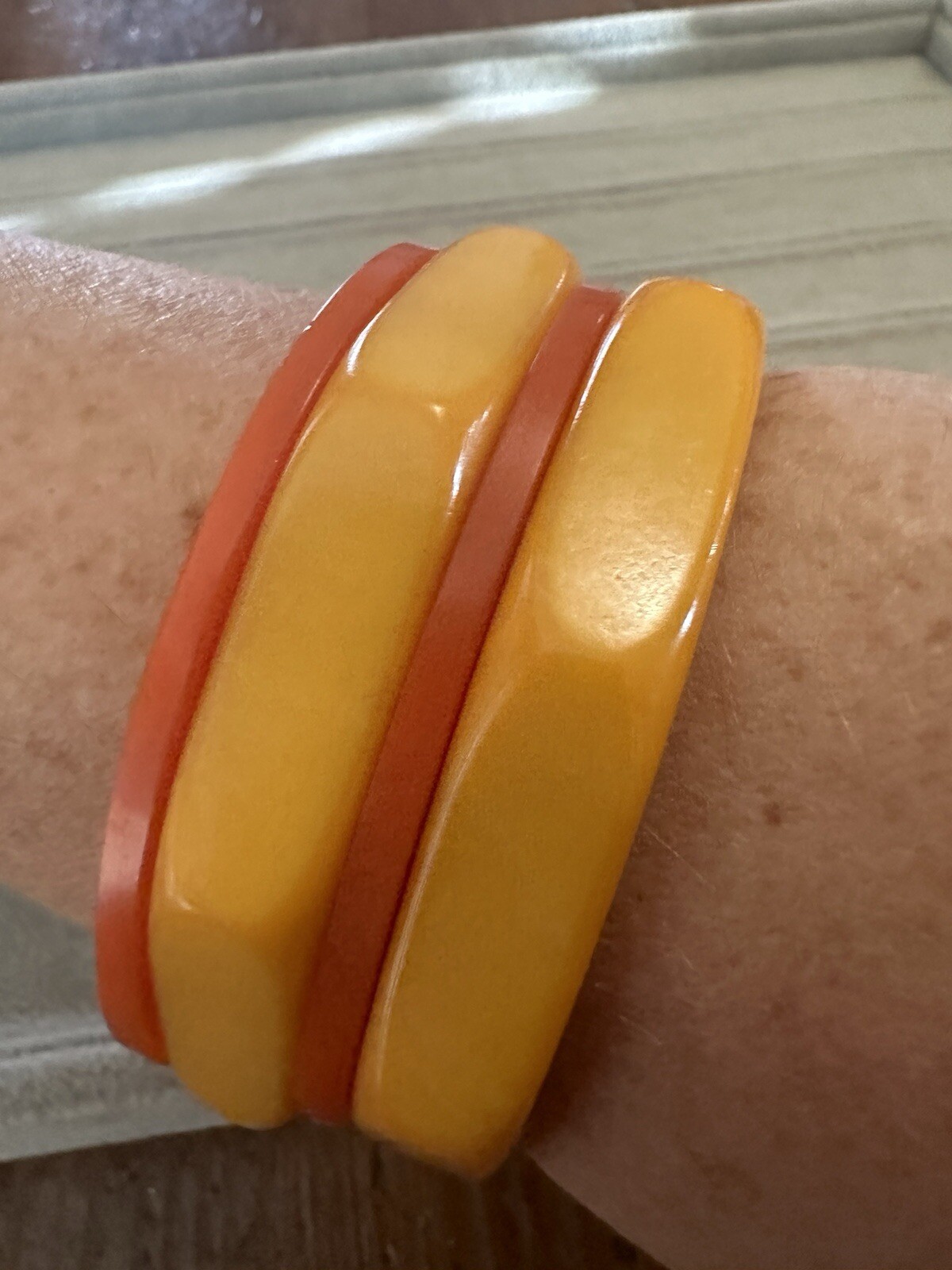 Vtg Bakelite Red/orange/yellow stackable bracelet… - image 6