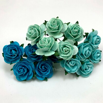 1''or2.5cm Mixed Ocean Blue Open Rose Paper Flowers Wedding Scrapbook (R6-3/OC-1)