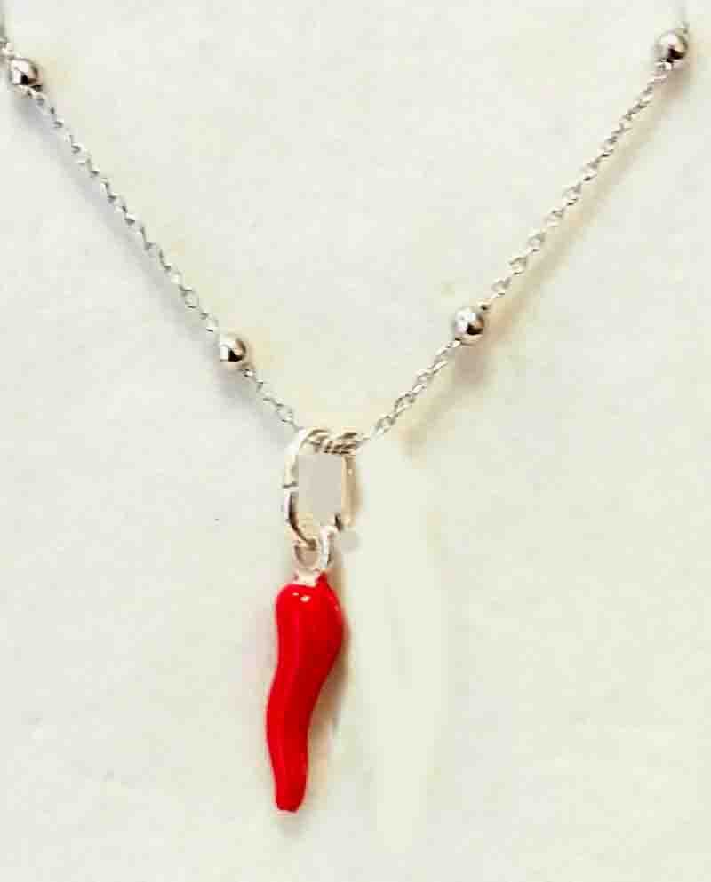 Collana Donna Portafortuna In Lega Argentata - Con Ciondoli Mano, Corno E Cuore, Regolabile