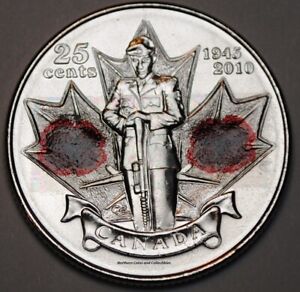 BU UNC Canada 2010 Remembrance Day Poppy Colored Quarter Coin