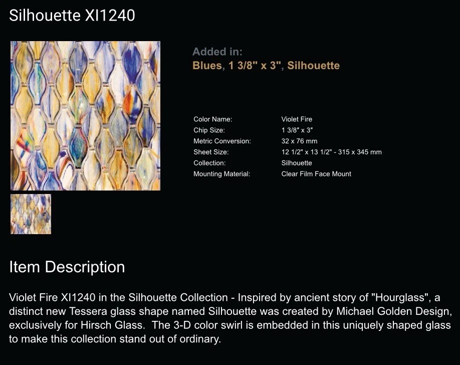 8 hojas de mosaico de vidrio azulejo “fuego violeta” azul amarillo 8 pies cuadrados nuevo stock antiguo Foto 3 de 4