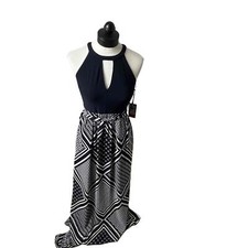 NWT Vince Camuto Navy Blue White Geometric Sleeveless Cut Out Maxi Dress 4
