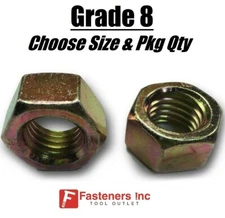 Zinc Plated Grade 8 Steel Hex Nuts Yellow Finished Nuts - 1/4" to 2-1/2"