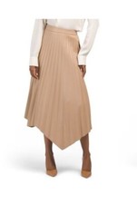 NWT ELIE TAHARI Faux Leather Asymmetrical Pleated Skirt Size 10 in Hazel color