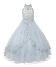Cinderella Couture Blue Dazzling Halter Tulle Dress 4