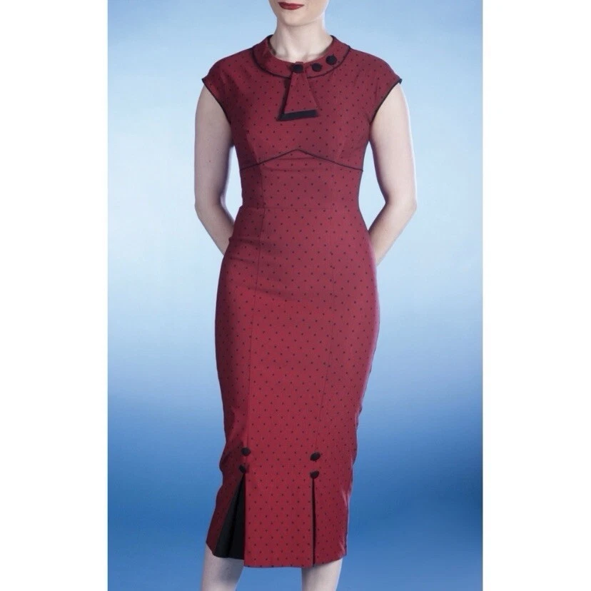 Vestido STOP STARING Bombshell Pin Up Movible Talla 16 Rockabilly Lápiz Lunares Foto 4 de 4