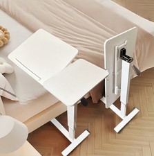 Bedside Desk Mobile Rolling Laptop Stand with Wheel Height Adjustable White US