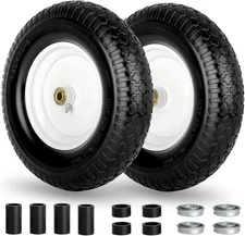 4.80/4.00-8" Wheelbarrow Tire, 16" Flat-Free Solid 3 Hub & 2 Pack, Silver 