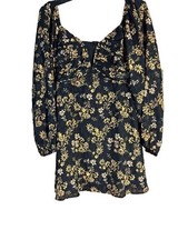 Lulus Black Gold Floral Long Sleeve Mini Dress