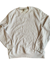 Calvin Klein Men's Size L All Over Logo Crew Neck Sweater READ Embroidered