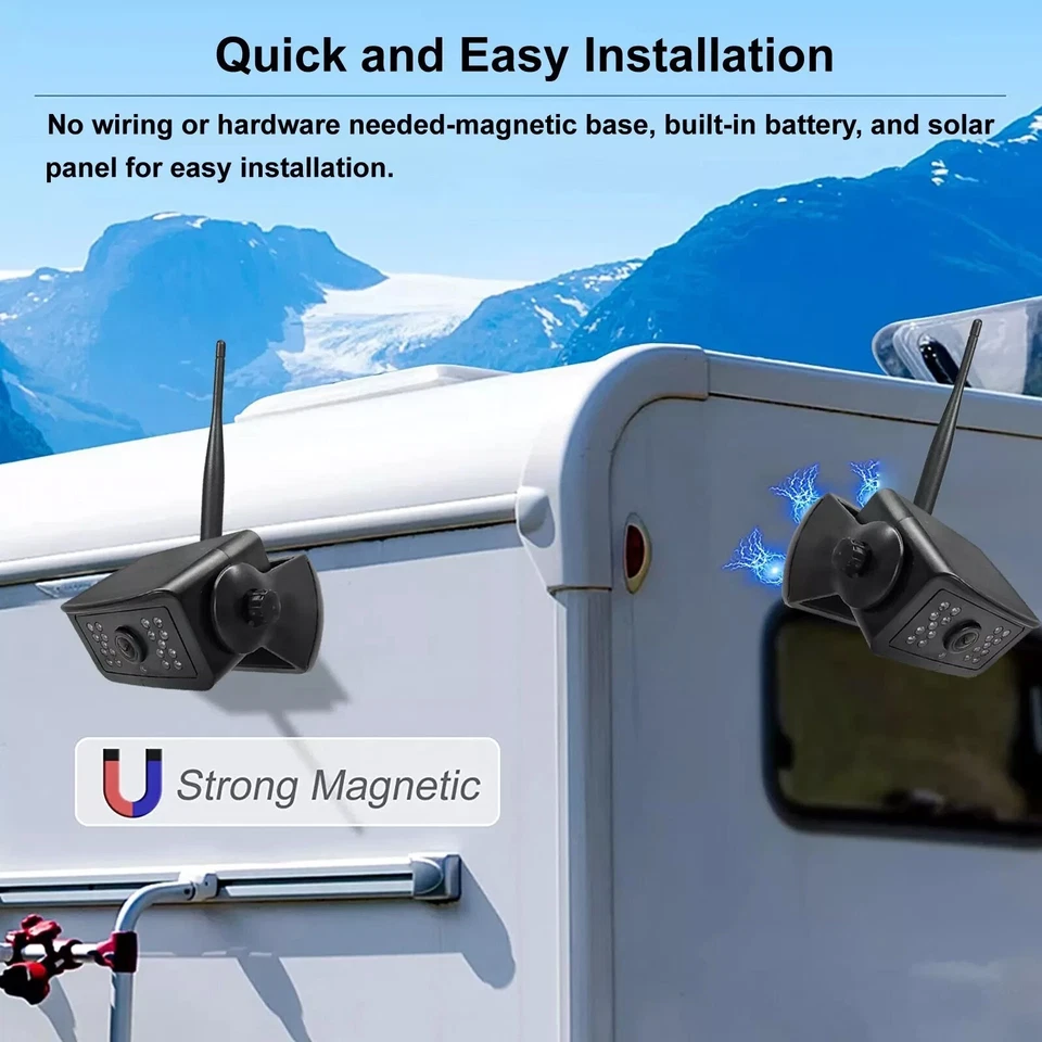 1080P Solar Magnetic Wireless RV Backup Camera 5" Car Monitor for Trailer Truck - Image 4 of 4