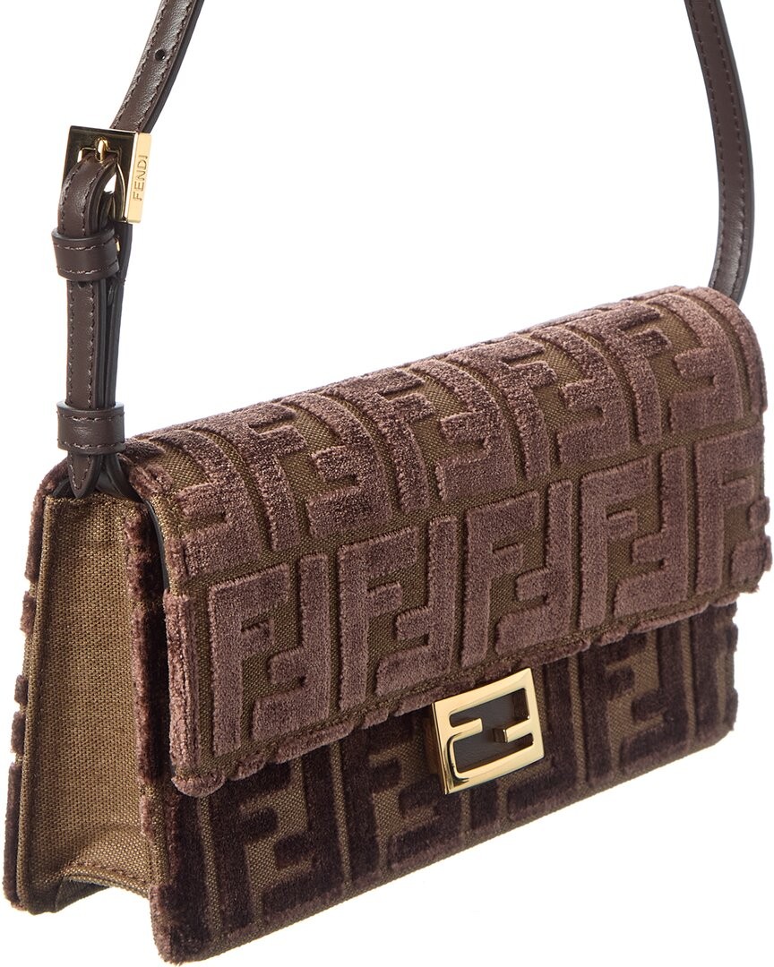 Fendi Baguette Ff Velvet & Leather Wallet On Chain Women's Brown thumbnail 3
