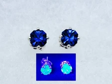 Sterling Dark Blue Uranium Glass Stud Earrings Square Cut 925 Silver