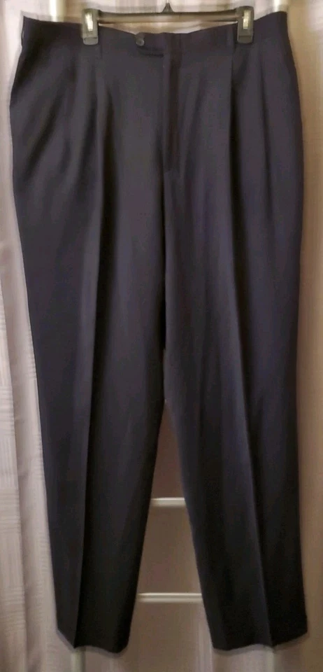 Linea Naturale Pants Men's 38 Black Straight Leg Pleated Front Cuffed Italy - Image 2 of 4