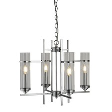Image of 4 Lights Chrome Ceiling Fitting Pendant Light with Clear Glass Cylinder Shade