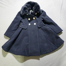 Cappotto principessa doppiopetto collo pelliccia sintetica blu navy bambina Rothschild 4