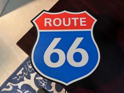 Route 66 wall mounted LED Backlit Light Box Sign 3D Printed Man Cave Shop Garage