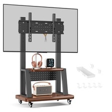 Mobile TV Cart Rolling TV Stand with Pegboard Storage for 32-75 Inch Screens up