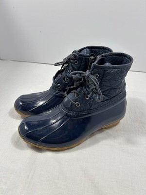 Sperry Navy Zip/Lace-Up QuiltedWater Resistant Ankle Duck Boots Rubber Women's 7