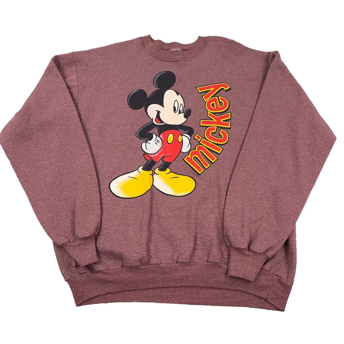 Vintage Disney Sweatshirt Men XL Red Crewneck Mickey Mouse Striped