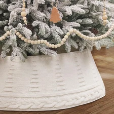 Teeanzo Christmas Tree Collar Skirt,Knitted Cream White Chunky Cable Stand Na...