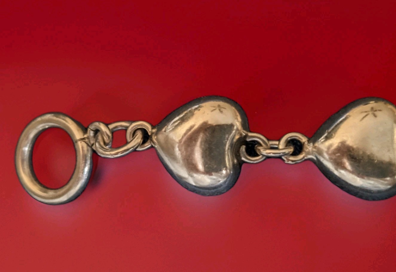 Heavy Solid Sterling Silver Hearts Toggle Bracele… - image 6