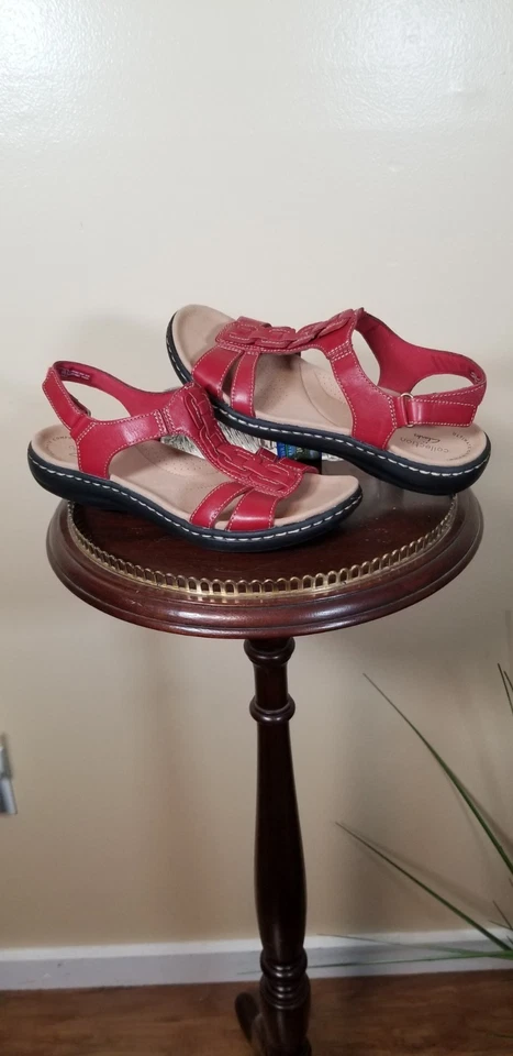Clarks Collection Leisa Jenna Leather Sandals Women Size 7.5 Red - Image 3 of 4