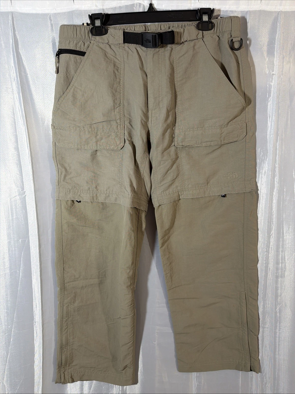 The North Face Cargo Pants Mens L Large Beige Ankle Zip Nylon Convertible Belted