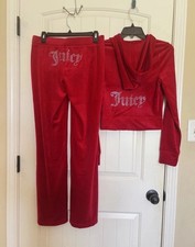 Juicy Couture size L Bling Velour Tracksuit Coco Red Hoodie Pants NWT Christmas
