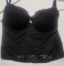 Victoria's Secret Black Floral Lace Boned Bustier Corset Top M Hook Eye