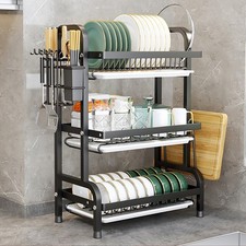 3 Tier Dish Drainer Rack with Drip Tray Cutlery Holder Plate Rack Kitchen Sink