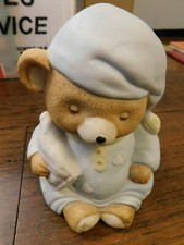 Vtg Teddy Bear in Blue PJs  Cap Ceramic Table Night Light Nursery Decor Baby