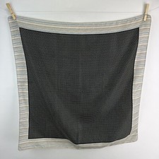 Vintage Silken Polyester Scarf Polka Dots  Stripes Black Beige White 27  Square