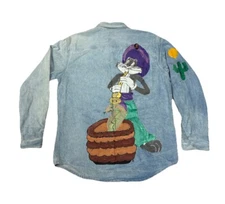 Vintage Puffy Paint Denim Jacket Bugs Bunny Rabbit of Seville Snake Charmer • L