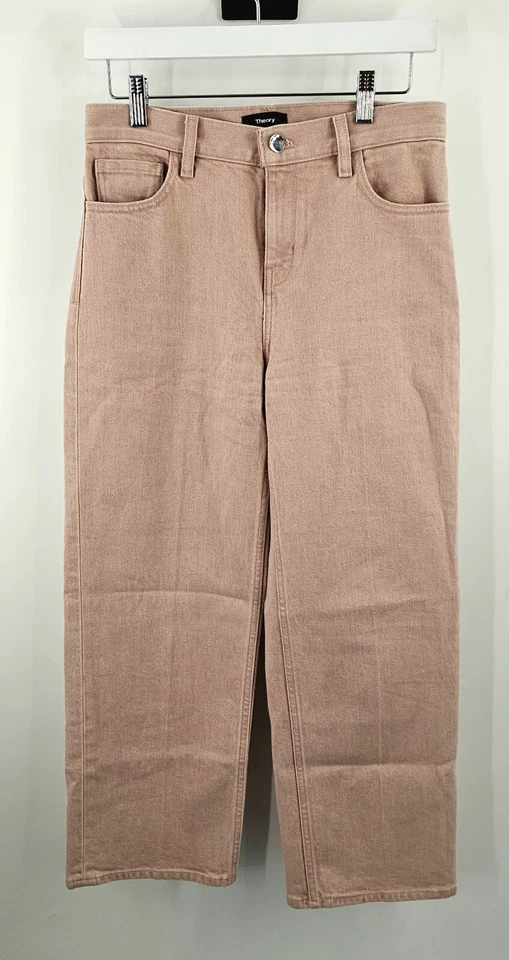 Theory Jeans Size 26 Women Treeca Dyed Blush Pink Mid-Rise Wide Leg Crop Denim - Image 2 of 4