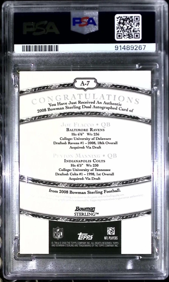 PEYTON MANNING JOE FLACCO AUTO 2008 BOWMAN STERLING RC GOLD SSP LOW POP RARE! - Image 2 of 4