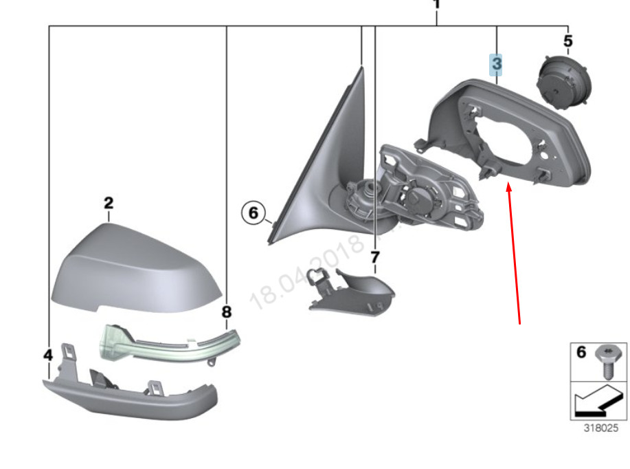 OEM BMW 5er GT F07 RIGHT WING MIRROR TRAGRING 51167308646 2015 