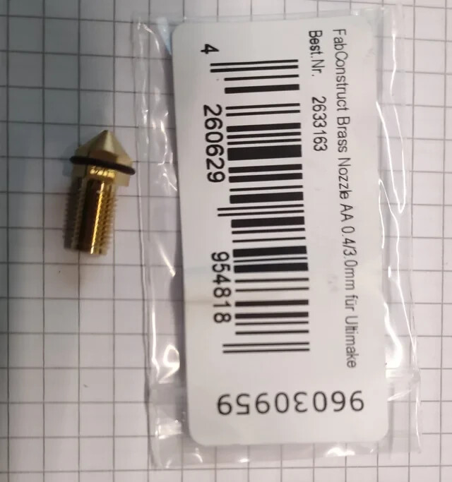 FabConstruct Nozzle Brass 0,4 mm per Ultimaker UM3, S3, S5, S5 Pro Brass Nozzle