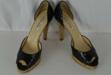 Oscar De La Renta Peep Toe Pumps Sz 40.5 High Heel Snake Pattern 10.5 US Black