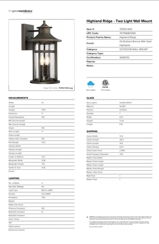 Minka Lavery 72553-143C Highland Ridge Outdoor BIG Wall Light Oil Rubbed Bronze - Picture 4 of 4