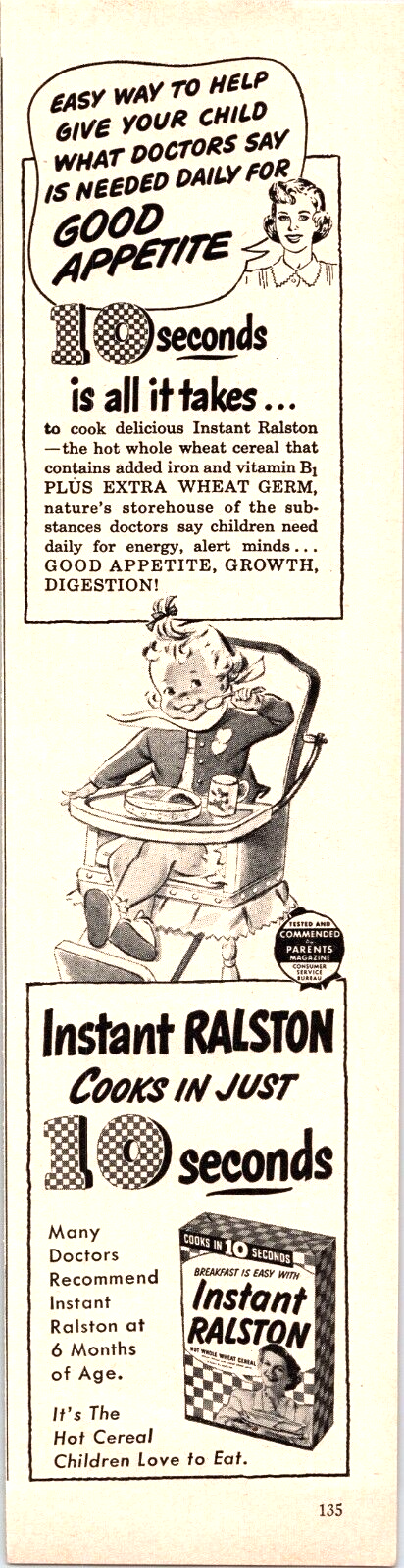 Instant Ralston Hot Cereal, Toddler High Chair, 1950 Today's Woman VTG ...
