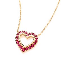 9ct Yellow Gold on Silver simulated Ruby Heart Pendant Necklace 18 inch Chain