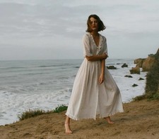 do*EN Hollow embroidered trumpet sleeve dress