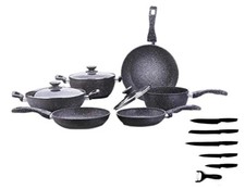 Batteria Pentole Bavaria 15 Pezzi Pietra Lavica Qualità Extra + 6 Coltelli Set!
