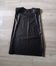 ASOS Black Leather Look Tunic Dress Padded Shoulders Stretch PU Party Xmas UK12
