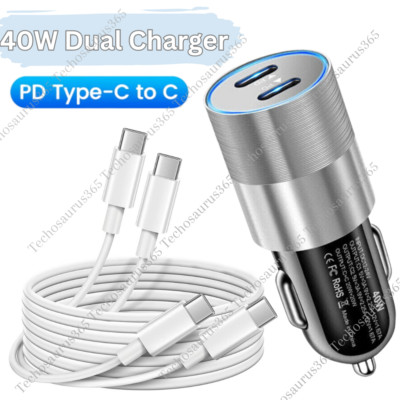 Dual Type C PD Fast 40W Car Charger Adapter Cable For iPad Pro/Sumsang Macbook
