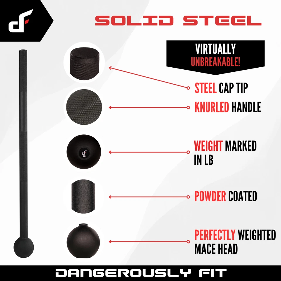 Steel Mace (7 lb a 60 lb) - Entrenamiento con campana de maza peligrosamente ajustado Foto 3 de 4